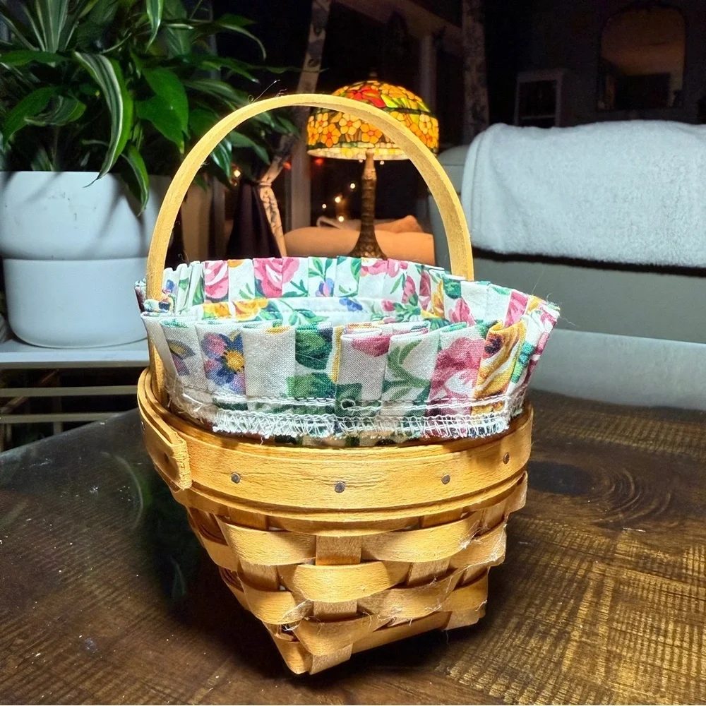 Longaberger Small Oval Basket Handle Floral Liner Protector CottageCore Ohio VTG